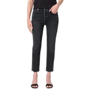 AGOLDE Riley High Rise Straight Crop Jean Panoramic Black Stretch Women's 27